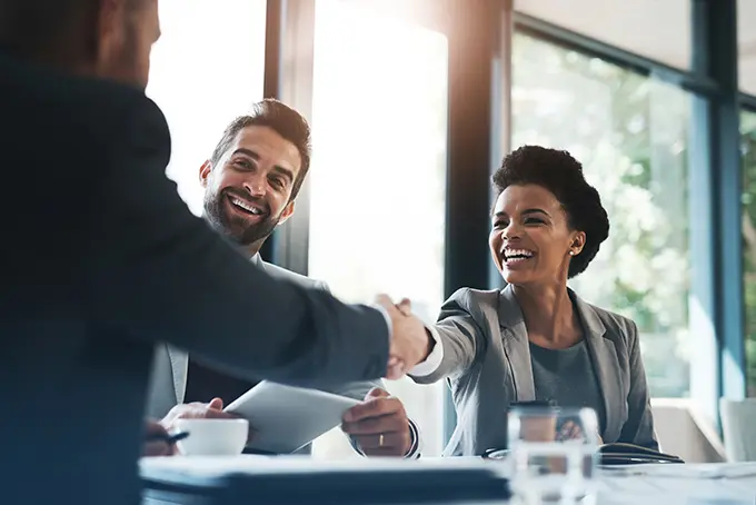 business to business meeting diverse executive handshake