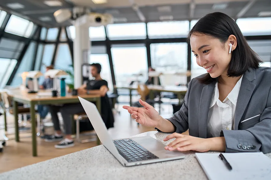 Woman working from office organization