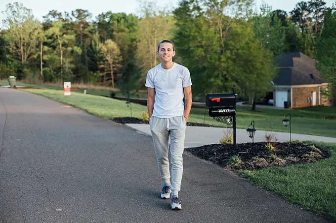 man working from home on walk