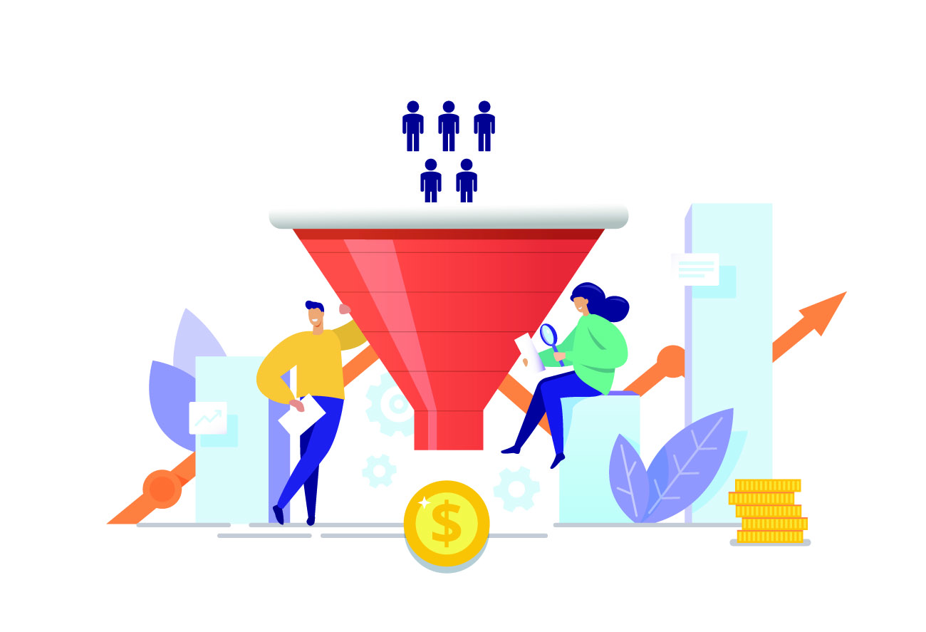 sales automation funnel creating money illustration