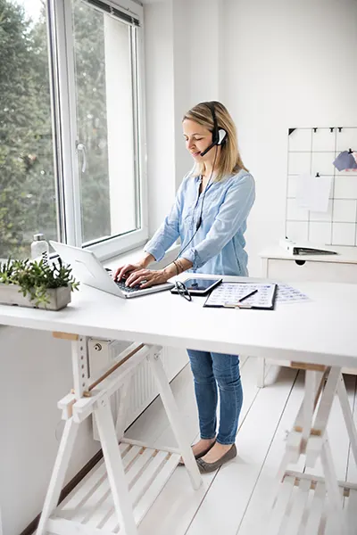 Woman working at standing desk