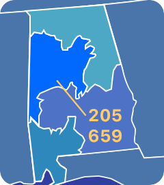 205 and 659 area codes map