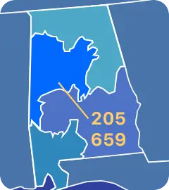 205 and 659 area codes map