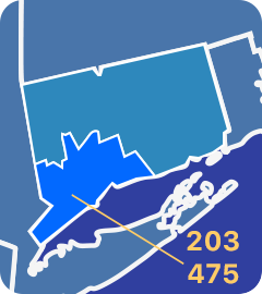 203 and 475 area codes map 