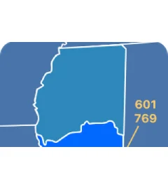 601 and 769 area code map