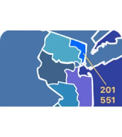 201 and 551 area code map