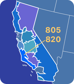 805 and 820 area codes map