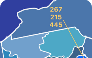 267, 215, and 445  area codes map