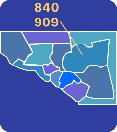909 and 840 area codes map
