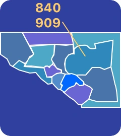 909 and 840 area codes map