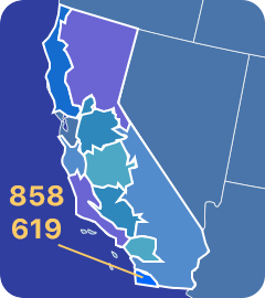  619 and 858 area codes map