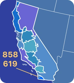  619 and 858 area codes map