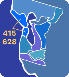 415 and 628 area codes map