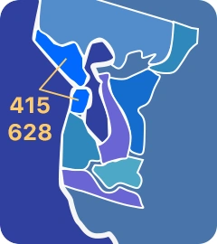 415 and 628 area codes map