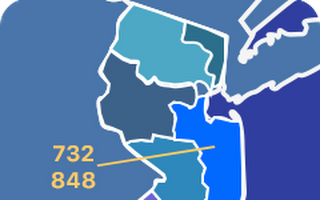 732 and 848 area codes map