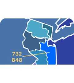 732 and 848 area codes map