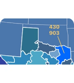 430 and 903 area codes map