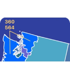 360 and 564 area codes map