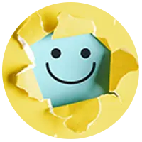 Circular happy face emoji with a cheerful expression.