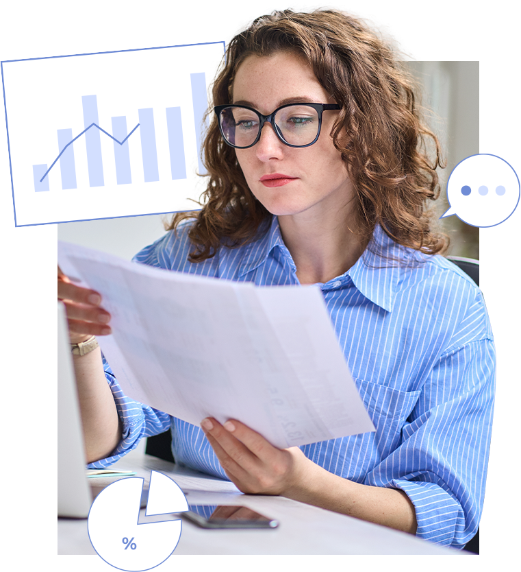 Team member using computer for reporting tool