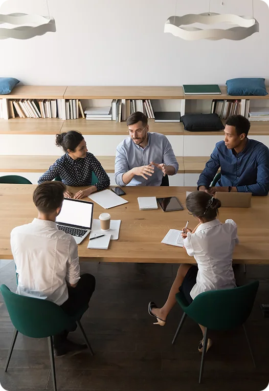 Happy team collaborating in an office