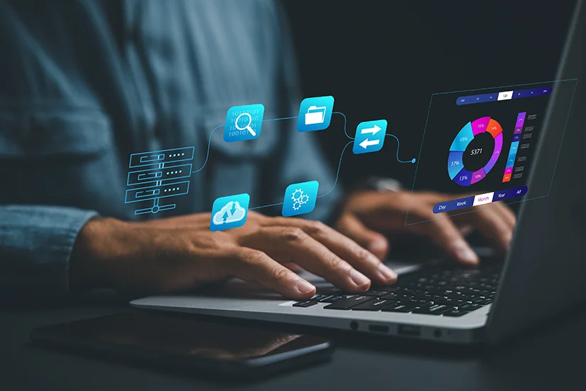 Team member engaged in sales scheduling on computer