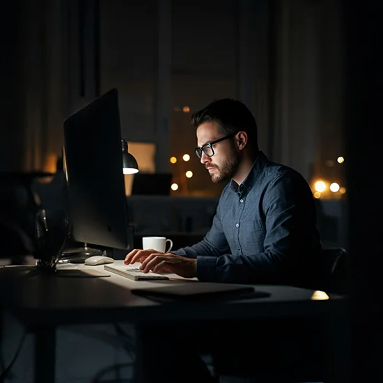 Team member focused on computer software for reminders