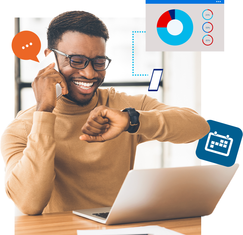 Team member using watch for time optimization