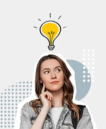 Woman brainstorming creative ideas at a desk.